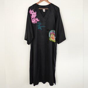 Natori Kimono Caftan floral silky satin Japanese long house dress relaxed comfy